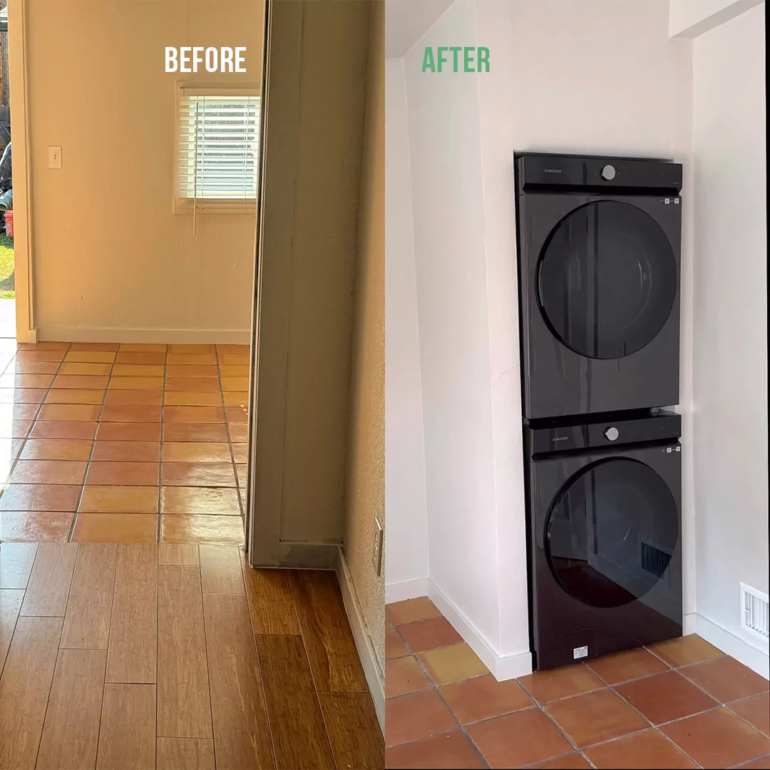 Laundry area before-and-after interior renovation in Aurora, Colorado